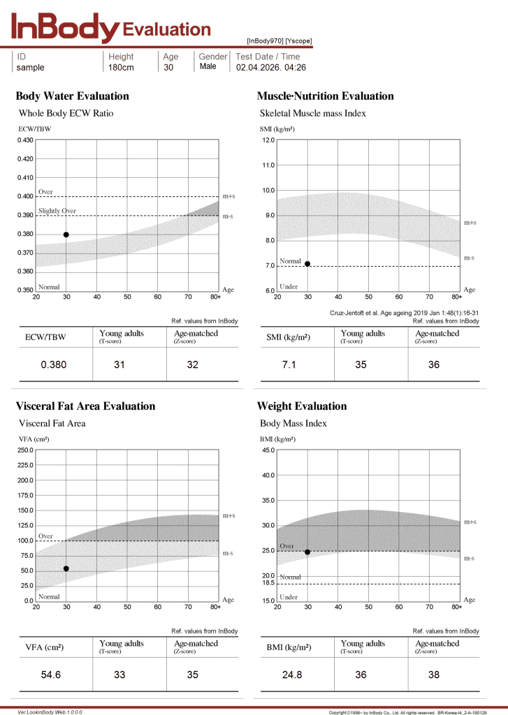InBody 970 sample results evaluation sheet