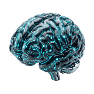 3D rendered brain icon representing electrical pathways in brain