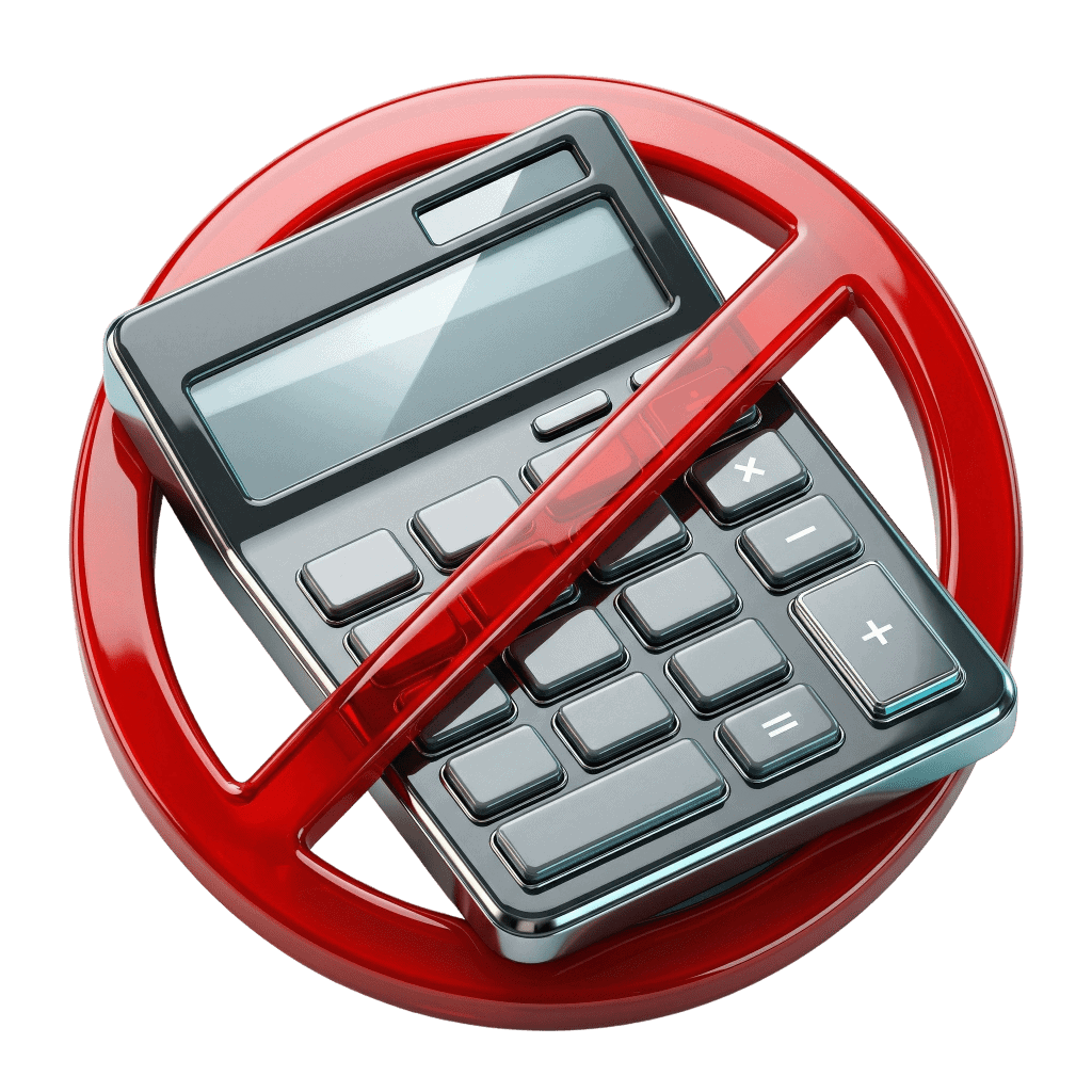 3D icon of a calculator with a red prohibition sign representing that the InBody 970 uses no empirical estimations