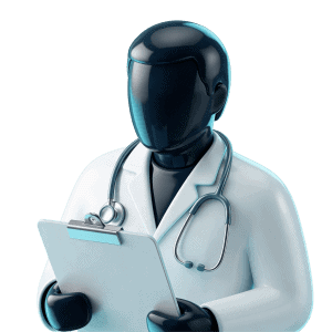 3D rendered doctor with stethoscope and clipboard representing general practitioners referring patients for body composition testing