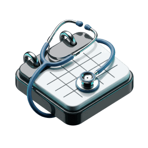 3D rendered calendar with stethoscope icon representing scheduled clinical scan days