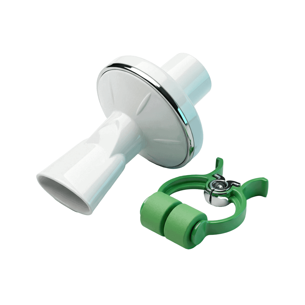 3D icon of a medical breathing mouthpiece and nose clip used during ECAL metabolic testing