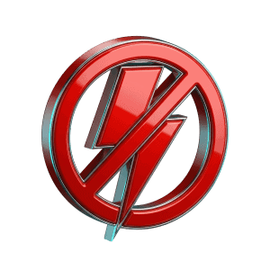 3D icon of a lightning bolt with a red prohibition sign representing that the ECAL test uses no electrical current