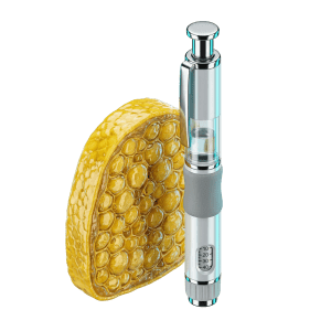 3D rendered icon of a GLP-1 injection pen beside adipose tissue representing medical weight management clinical body composition testing