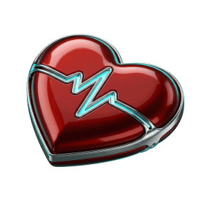 3D rendered heart with pulse icon representing chronic disease management and cardiovascular monitoring