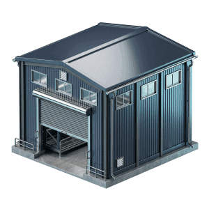 3D rendered warehouse icon representing physical workforce wellness sessions