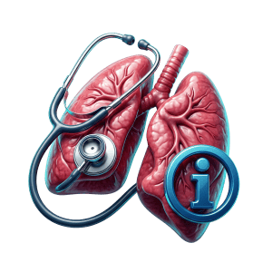 3D icon of human lungs with a stethoscope and information symbol representing respiratory considerations for ECAL testing