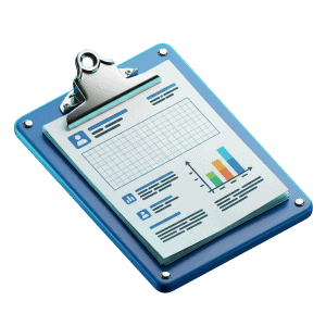 3D rendered medical clipboard icon representing clinical body composition testing reports for patient files