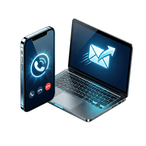 3D rendered phone and email icon representing initial contact with Get Scanned
