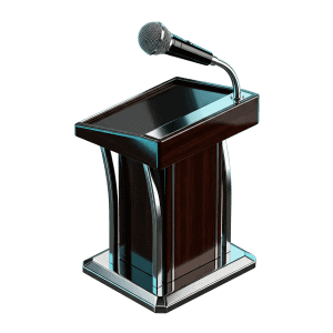 3D rendered podium icon representing health expos, conferences, and corporate events