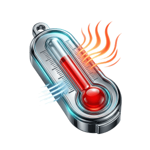 3D icon of a thermometer with heat and cold indicators representing the effect of ambient temperature on ECAL metabolic test results